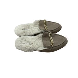 Torrid Loafers Women 9.5 Taupe Beige Faux Fur Suede Gold Chain Casual